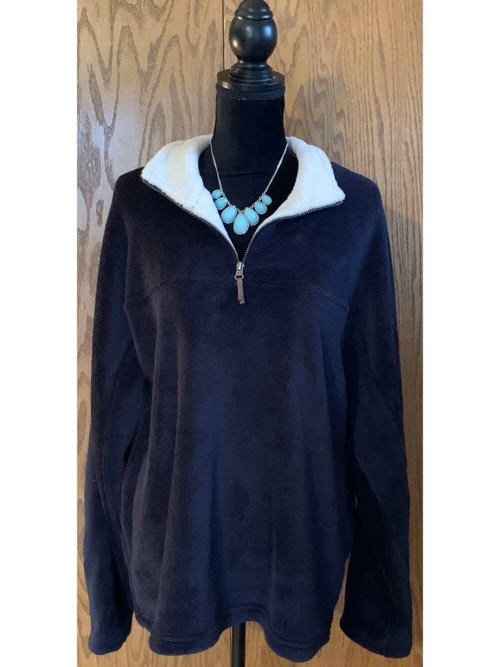 Ruff Hewn Womens Sweater Size Large Navy Blue Zipper Fluffy Fuzzy Soft
